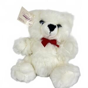 Vintage 1985 Hugginpuff White Teddy Bear with Blue Sleepy Eyes